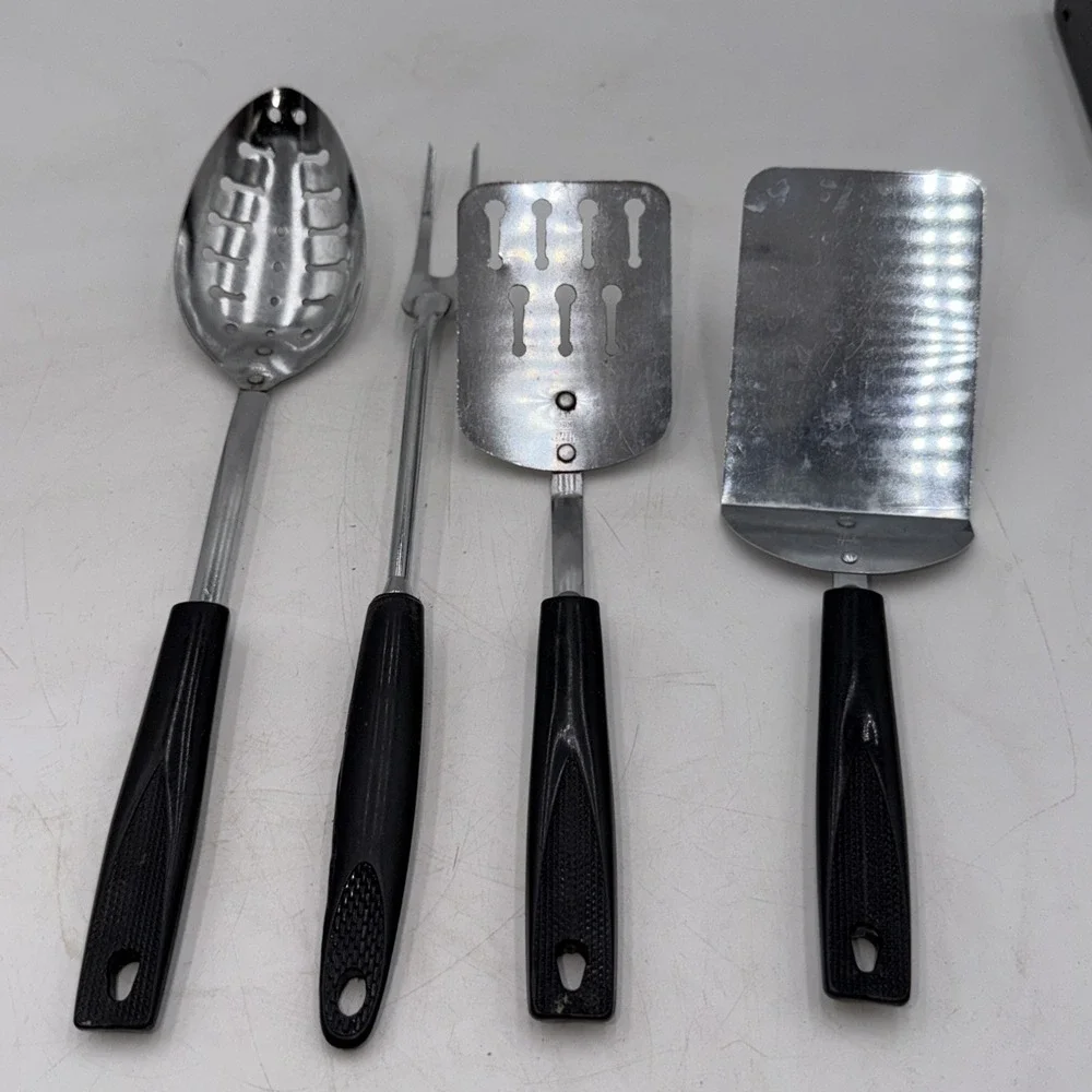 Ekco Kitchen Utensil Set USA Chrome Black Handles VTG Chromium Plated MCM